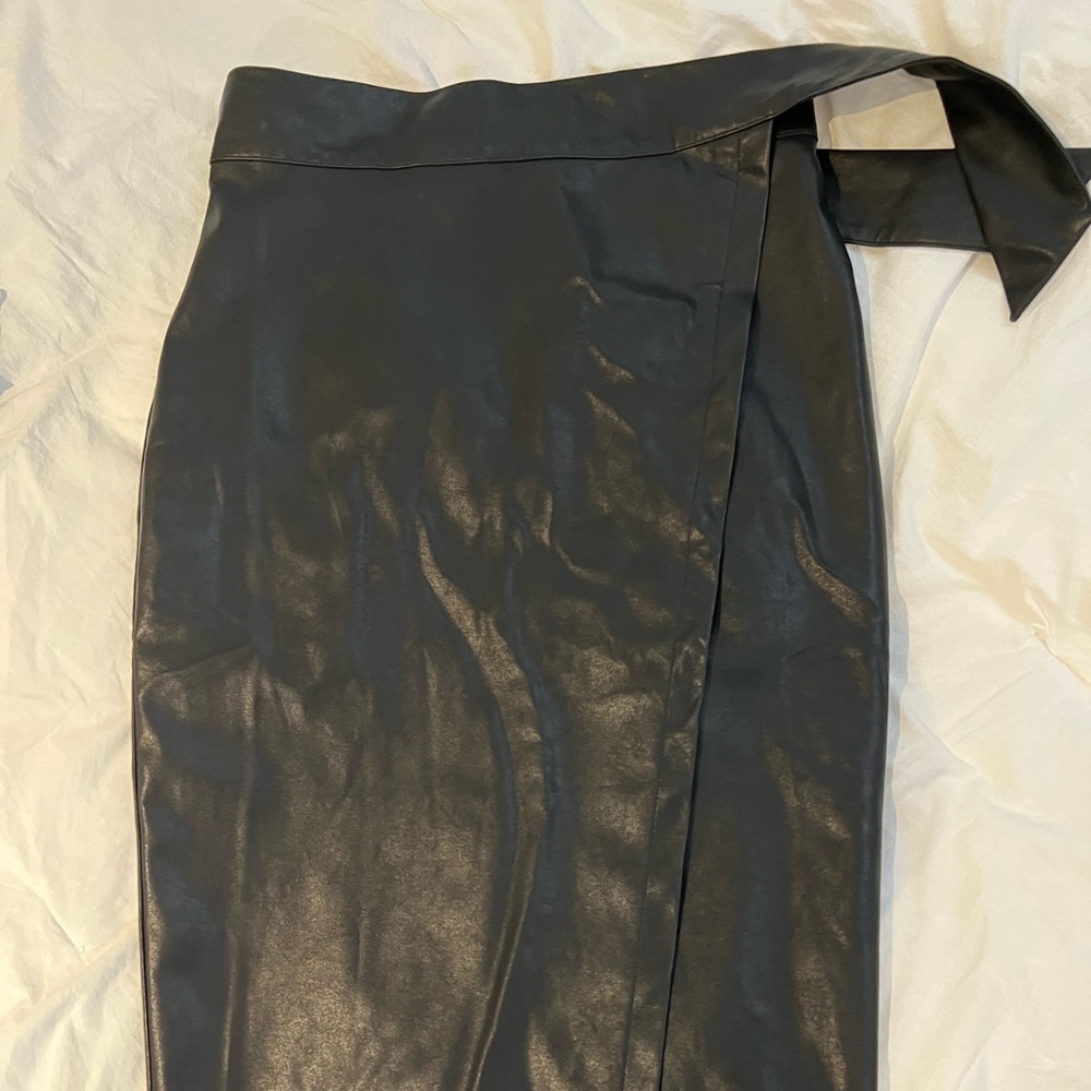 Black faux leather wrap skirt